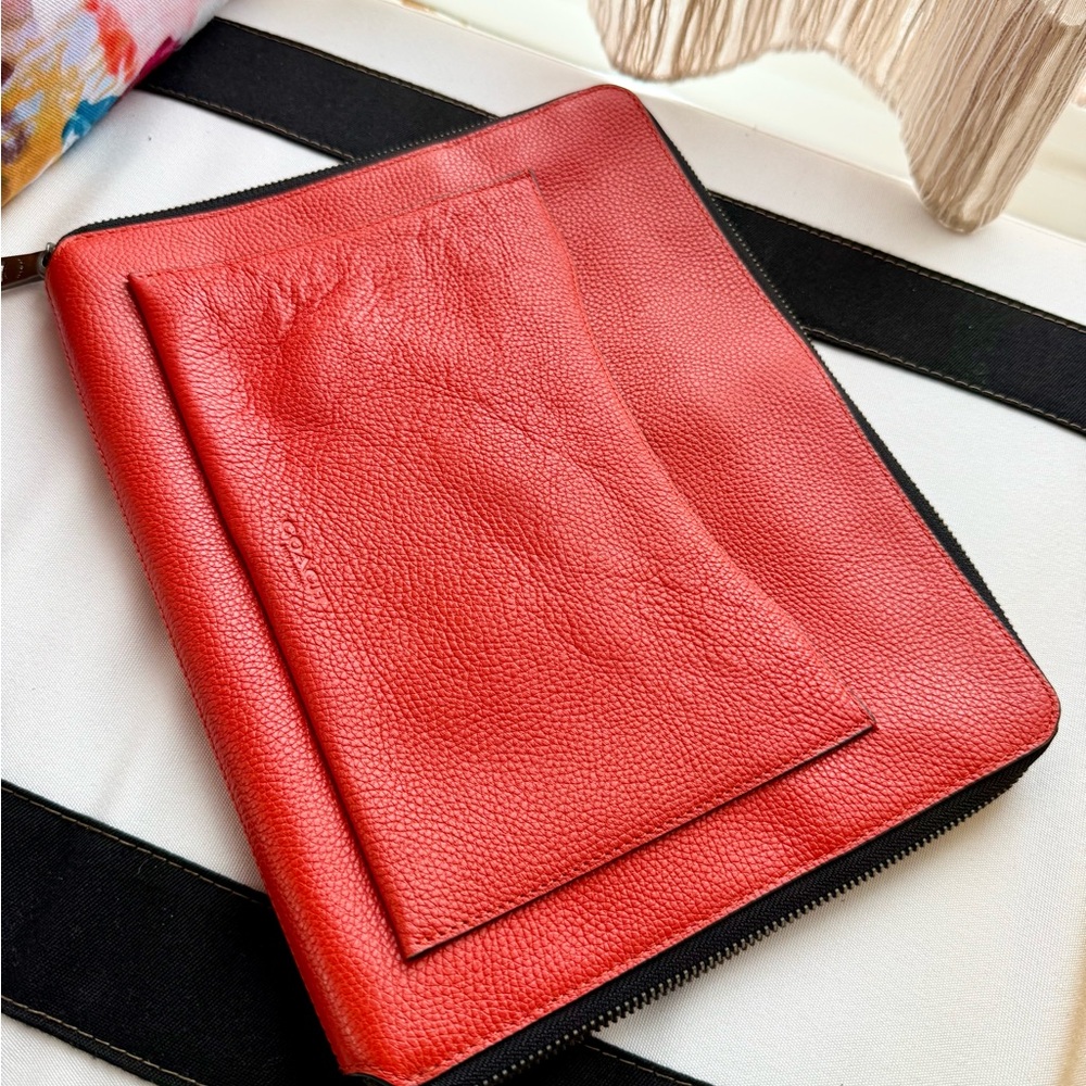 🧳 Coach Leather Zip Portfolio / Document Case – Red ❤️hardware show rusted